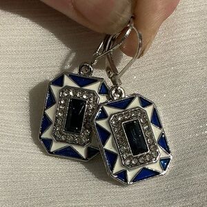 🎭 Art Deco Blue Enamel GeometricVintage Style Earrings
